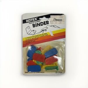 Vintage Rotex Punch And Snap Binder Clips 20 Clips Assorted Colors New